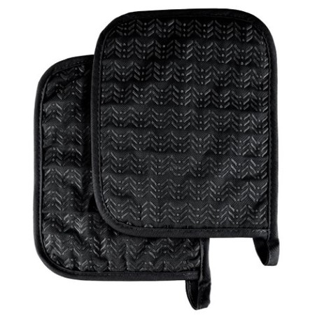 HASTINGS HOME Pot Holder Set With Silicone Grip, Quilted And Heat Resistant (Set of 2) By Hastings Home (Black) 100615CQM